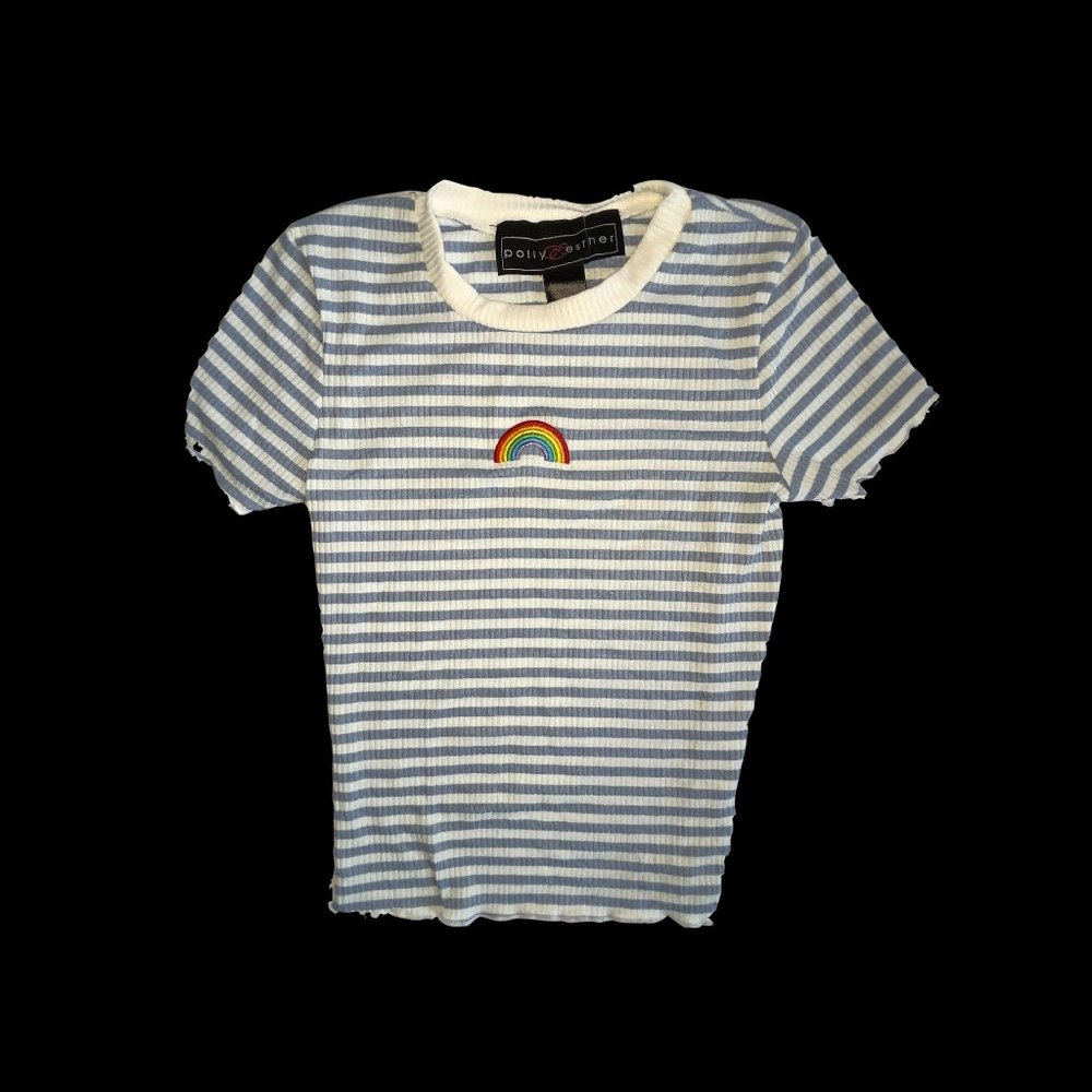 Polly Esther Juniors Embroidery-Trim Lettu DenimWh